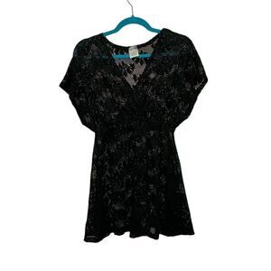 Cover Me Black Sheer Swim Cover Up Dress Small Crochet Beach Resort Pool